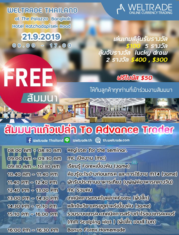 สัมมนา Forex ฟรี วันที่ 21 ก.ย 2019 สัมมนาแก้วเปล่า To Advance trader